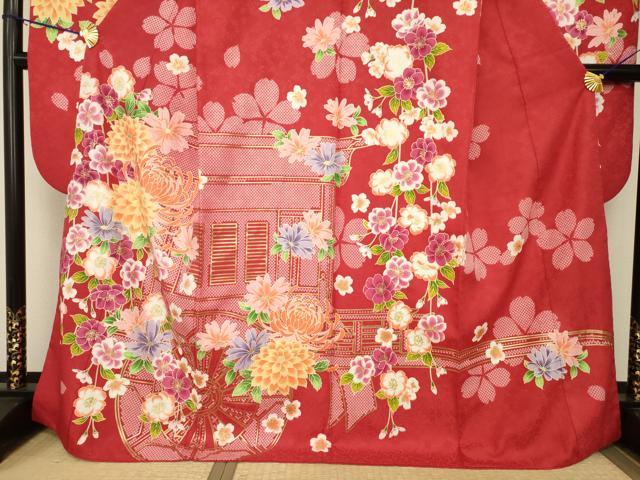 平和屋着物●H・L（アッシュエル）　HENRI-LUC CHAPUIS　振袖　風景花文　金彩　洗える着物　AABH9573ck