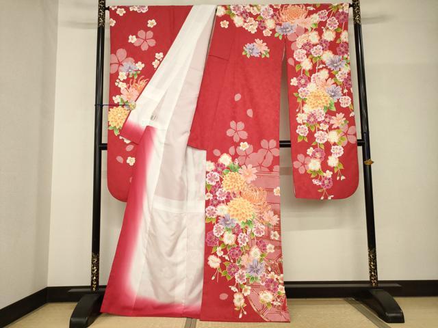 平和屋着物●H・L（アッシュエル）　HENRI-LUC CHAPUIS　振袖　風景花文　金彩　洗える着物　AABH9573ck
