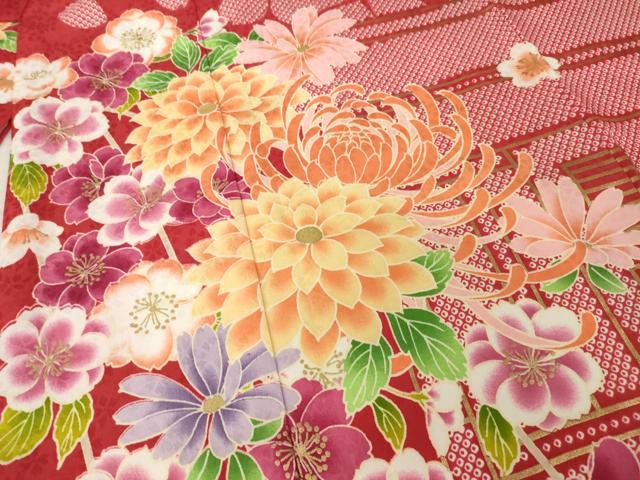 平和屋着物●H・L（アッシュエル）　HENRI-LUC CHAPUIS　振袖　風景花文　金彩　洗える着物　AABH9573ck