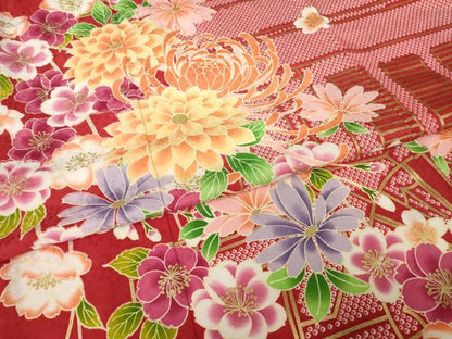 平和屋着物●H・L（アッシュエル）　HENRI-LUC CHAPUIS　振袖　風景花文　金彩　洗える着物　AABH9573ck