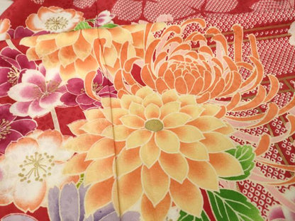 平和屋着物●H・L（アッシュエル）　HENRI-LUC CHAPUIS　振袖　風景花文　金彩　洗える着物　AABH9573ck