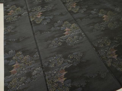 平和屋着物●本場大島紬　風景文　正絹　逸品　AABH9574ck