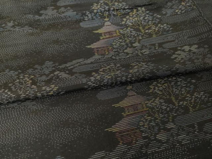 平和屋着物●本場大島紬　風景文　正絹　逸品　AABH9574ck