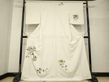 平和屋着物●訪問着　手描き　刺繍　枝花文　金彩　正絹　逸品　AABH9576ck