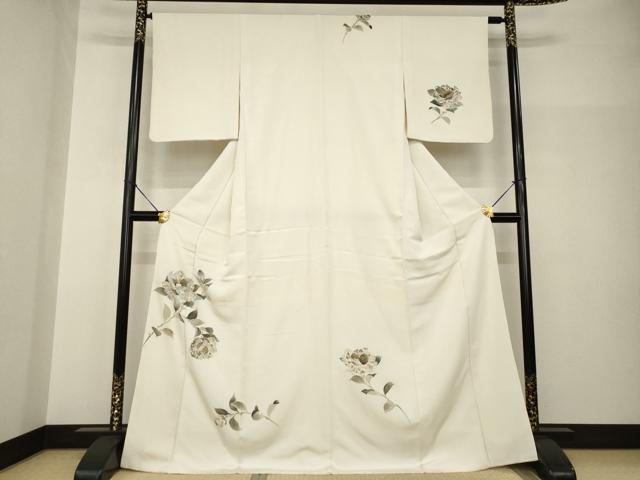 平和屋着物●訪問着　手描き　刺繍　枝花文　金彩　正絹　逸品　AABH9576ck