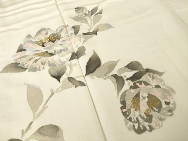 平和屋着物●訪問着　手描き　刺繍　枝花文　金彩　正絹　逸品　AABH9576ck