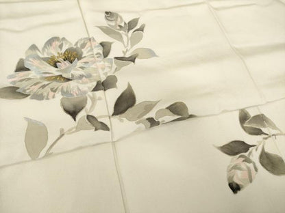平和屋着物●訪問着　手描き　刺繍　枝花文　金彩　正絹　逸品　AABH9576ck