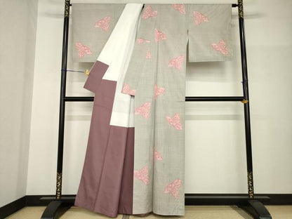 平和屋着物●本場大島紬　白大島　一元7マルキ　舞蝶文　正絹　逸品　AABH9578ck