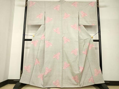 平和屋着物●本場大島紬　白大島　一元7マルキ　舞蝶文　正絹　逸品　AABH9578ck