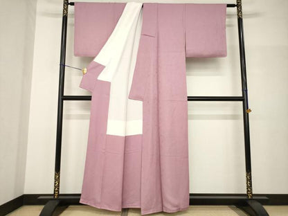 平和屋着物●上質な色無地　花尽くし地紋　鴇浅葱色　正絹　逸品　AABH9584ck