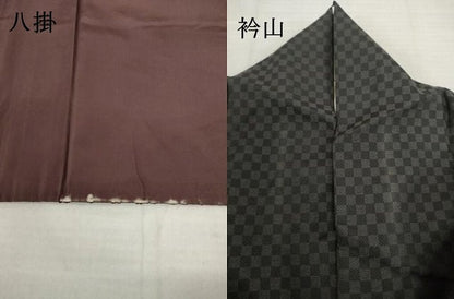 平和屋着物●上質なお召　縞　市松文様　黒地　正絹　逸品　AABH9585ck