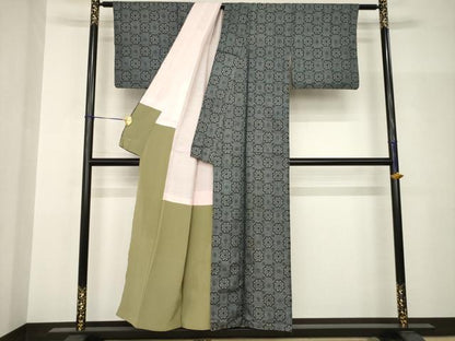 平和屋着物●本場大島紬　舞花文　割込み絣　正絹　逸品　AABH9595ck