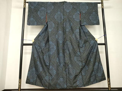 平和屋着物●本場大島紬　七宝花文　割込み絣　正絹　逸品　AABH9598ck