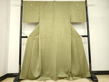 平和屋着物●上質な色無地　草花地紋　肥後煤竹色　正絹　逸品　AABH9599ck