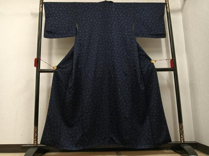 平和屋着物●上質な小紋　藍　舞扇文　正絹　逸品　未使用　AABH9602ph