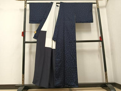 平和屋着物●上質な小紋　藍　舞扇文　正絹　逸品　未使用　AABH9602ph