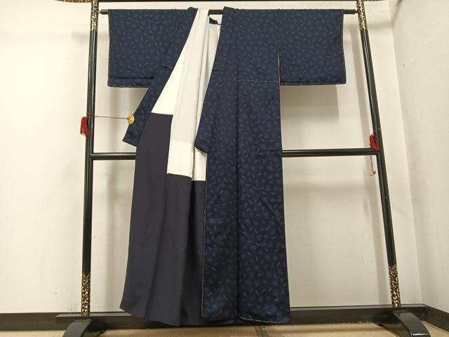 平和屋着物●上質な小紋　藍　舞扇文　正絹　逸品　未使用　AABH9602ph