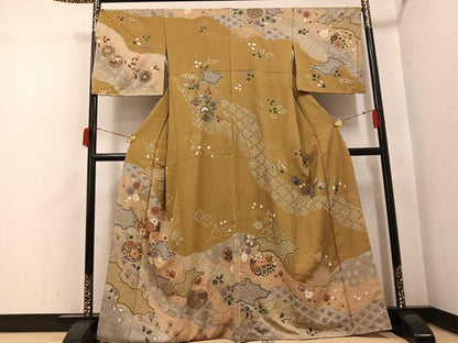 平和屋着物●訪問着　駒刺繍　吉祥花文　金彩　正絹　逸品　AABH9605ph