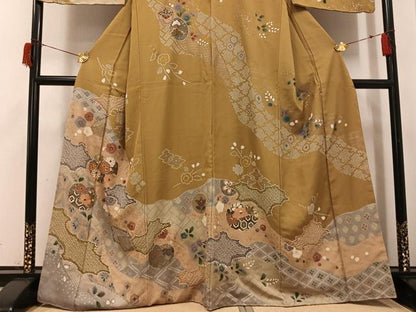 平和屋着物●訪問着　駒刺繍　吉祥花文　金彩　正絹　逸品　AABH9605ph