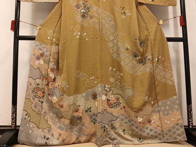 平和屋着物●訪問着　駒刺繍　吉祥花文　金彩　正絹　逸品　AABH9605ph