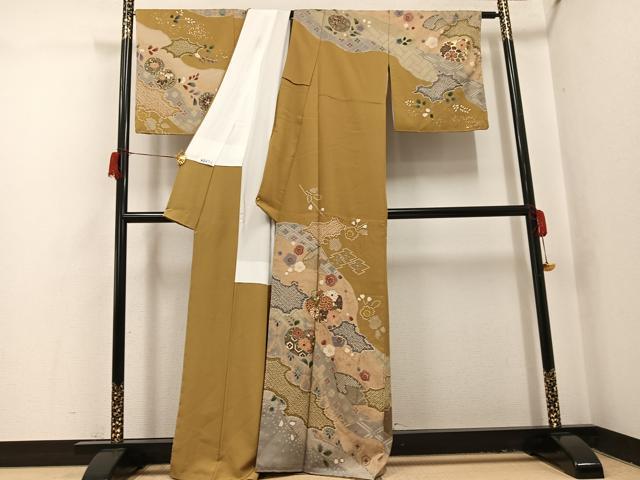 平和屋着物●訪問着　駒刺繍　吉祥花文　金彩　正絹　逸品　AABH9605ph