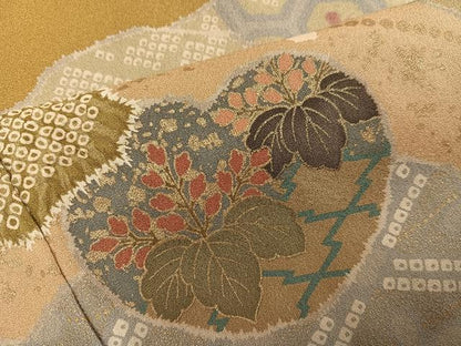 平和屋着物●訪問着　駒刺繍　吉祥花文　金彩　正絹　逸品　AABH9605ph