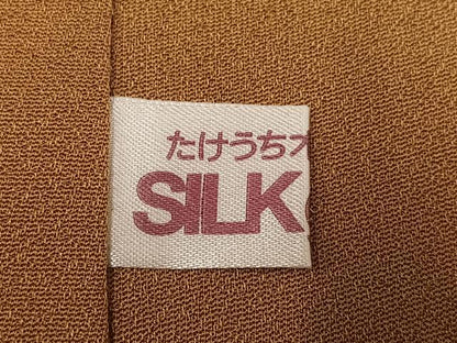 平和屋着物●上質な色無地　寿光織　秀吉　草花地紋　黄橡色　反端付き　正絹　逸品　未使用　AABH9606ph