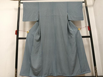 平和屋着物●江戸小紋　万筋　百入茶色×灰黄緑色　正絹　逸品　AABH9611ph