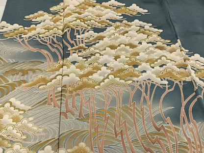平和屋着物●豪華色留袖　友禅　駒刺繍　浜松文　暈し染め　金彩　正絹　逸品　AABH9612ph