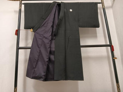 平和屋着物●男性　黒紋付・羽織セット　正絹　逸品　AABH9613ph