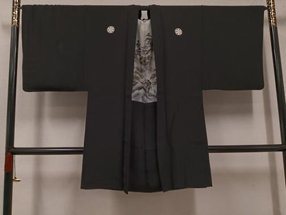 平和屋着物●男性　黒紋付・羽織セット　正絹　逸品　AABH9613ph