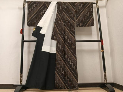 平和屋着物●上質な紬　琉球絣文様　正絹　逸品　AABH9614ph