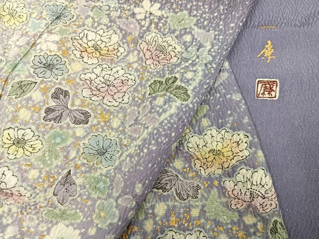 平和屋着物●吉乃一廉　幻の辻が花　訪問着　辻が花　絞り　暈し染め　金彩　銀通し地　正絹　逸品　AABH9615ph