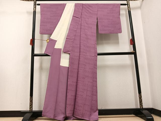 平和屋着物●上質な色無地　篭目地紋　鴇浅葱色　正絹　逸品　AABH9620ph