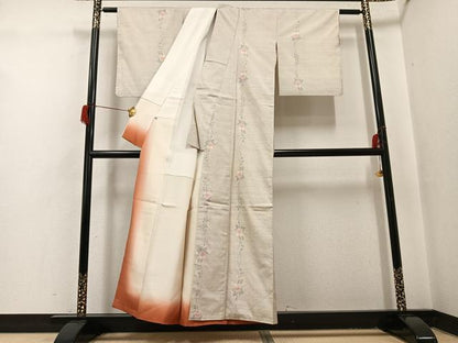 平和屋着物●本場大島紬　白大島　カタス7マルキ　草花間道　証紙付き　正絹　逸品　AABH9621ph