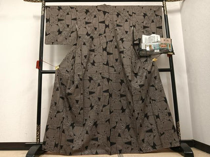 平和屋着物●本場大島紬　吉三郎　吉織物謹製　割込絣織　色紙草花文　証紙付き　正絹　逸品　未使用　AABH9622ph