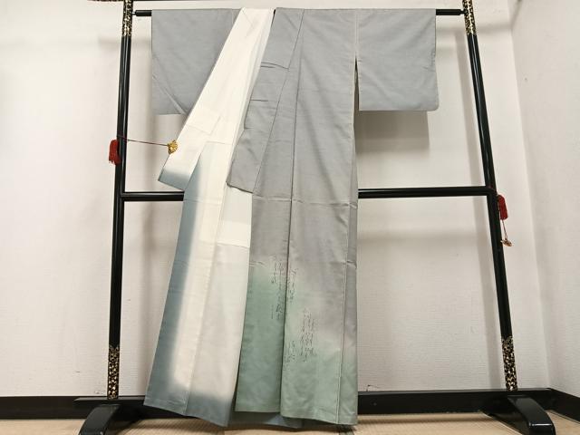 平和屋着物●書道家　樋口華玄　訪問着　紬地　文字　暈し染め　正絹　逸品　AABH9624ph