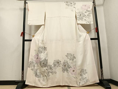 平和屋着物●訪問着　手描き　草花文　正絹　逸品　AABH9626ph