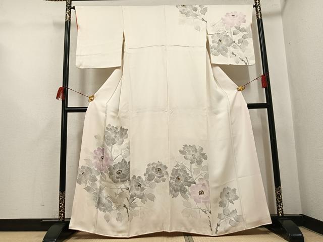 平和屋着物●訪問着　手描き　草花文　正絹　逸品　AABH9626ph