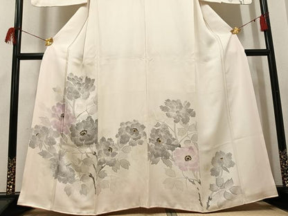 平和屋着物●訪問着　手描き　草花文　正絹　逸品　AABH9626ph