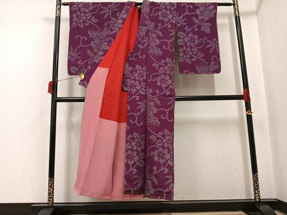 平和屋着物●アンティーク　大正ロマン　お召　花唐草文　正絹　逸品　AABH9629ph