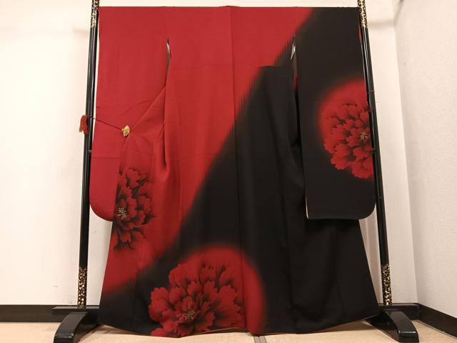 平和屋着物●豪華振袖　牡丹　暈し染め　金彩　正絹　逸品　AABH9630ph