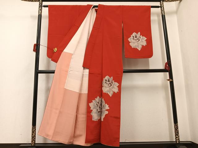 平和屋着物●アンティーク　大正ロマン　訪問着　薔薇　バラ　正絹　逸品　AABH9631ph