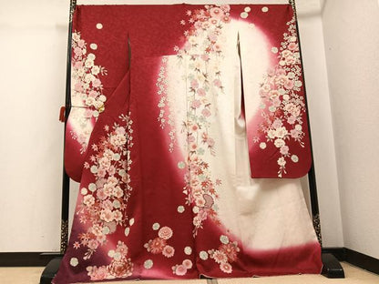 平和屋着物●豪華振袖　草花文　暈し染め　ロング丈　正絹　逸品　AABH9636ph