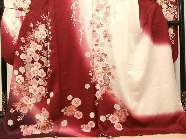 平和屋着物●豪華振袖　草花文　暈し染め　ロング丈　正絹　逸品　AABH9636ph