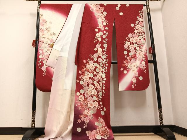 平和屋着物●豪華振袖　草花文　暈し染め　ロング丈　正絹　逸品　AABH9636ph