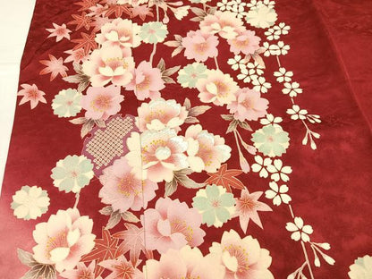 平和屋着物●豪華振袖　草花文　暈し染め　ロング丈　正絹　逸品　AABH9636ph