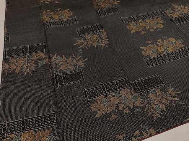 平和屋着物●本場大島紬　一元7マルキ　草花文　正絹　逸品　AABH9637ph