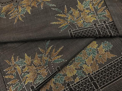 平和屋着物●本場大島紬　一元7マルキ　草花文　正絹　逸品　AABH9637ph