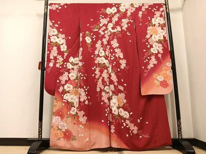 平和屋着物●IKKO　振袖　草花文　暈し染め　正絹　逸品　AABH9639ph